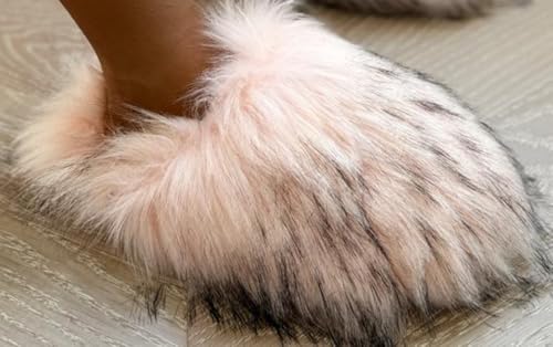 FUNCOS Women's Plush Fuzzy Slippers Closed Toe Slip On Faux Fur Slides4