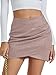 Rooscier Women's Faux Suede Ruched Wrap Bodycon High Waist Zipper Back Mini Skirts Dark Beige X-Small