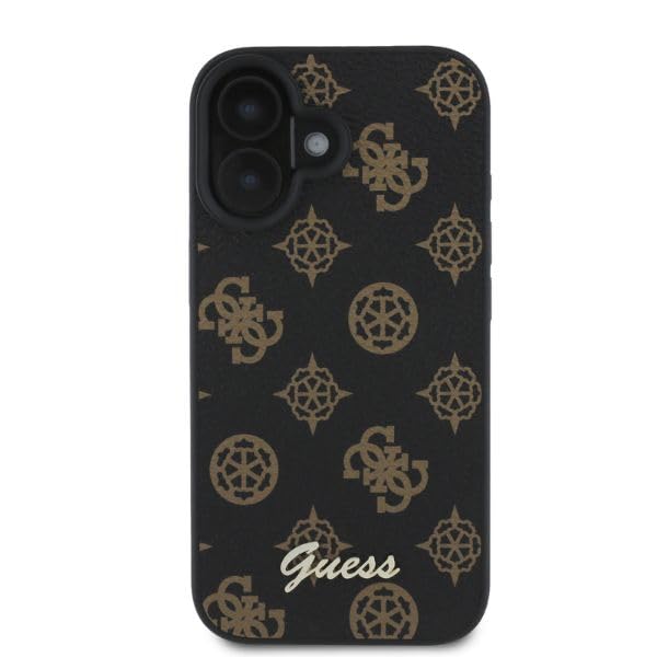 Coque iPhone 16 Guess protection rigide noire Script Pivoine pour mobile 6,1" - 3