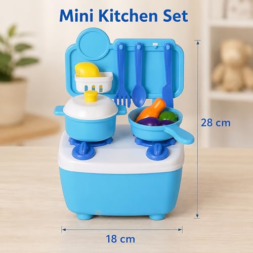 Image of WISHKEY Kitchen Cooking Pretend Play Set for Little Chef's with Accessories, Cookware, Utensils & Cute Multi-Purpose Portable Suitcase for Kids 3 Years & Above (Blue)