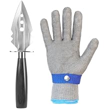 Oyster Shucking Knife + A9 قفاز مقاوم للقطع مع علبة هدايا ، سكين Oyster من الفولاذ المقاوم للصدأ ومجموعة قفازات Oyster Shucking ، Heavy Duty Oyster Shucker Tool ، Oyster Opener Tool for Chef