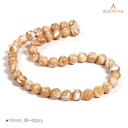 Image of BEADNOVA Natural Mother of Pearl Nacre Conch Shell Beads Natural Crystal Beads Stone Gemstone Round Loose Energy Healing with Crystal Stretch Cord for Jewelry Making (10mm, 36-38pcs)