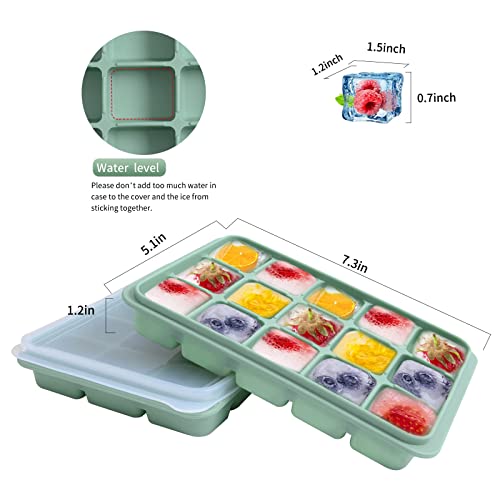 Ice Cube Trays Set Of 2, Easy Release 15 Flexible Silicone Ice Cube Molds With Removable Lid Reusable Freezer Ice Trays Stackable For Whiskey, Baby Food, Bpa Free (Bamboo Green) #TOP1