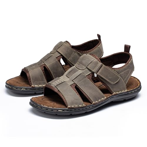 Image of ArcBrothers Men's Premium Leather Sandals - Classic Roman Style Open Toe Sandals - Cushioned Heel, Non-Slip & Sturdy Support