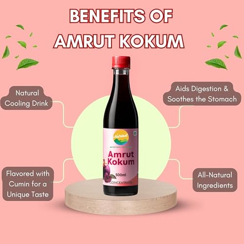 Image of Nutrinat Amrut Kokum - 500ml (Pack of 1) | Fruit Concentrate | Pure & Natural Kokam Sharbat with No Added Preservatives | Kokam Concentrate with Cumin Powder