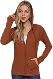 Urban Look Women's Casual Lightweight Thermal Zip Up Hoodies (Medium, Brown)
