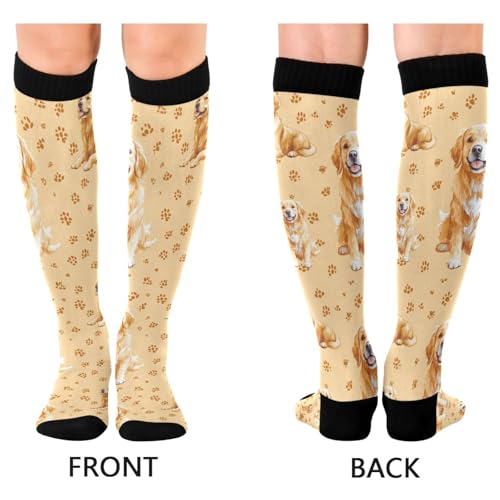 Image of Pigsaly Womens Compression Socks Yellow Stars Funny Brown Capybara Knee High Socks Athletic Tube Sock Outdoor Sport Socks