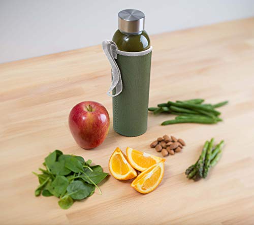 Epica glass bottles with lids – 18oz glass water bottles, reusable juice bottle with lids for storing juices, reusable water bottle durable & ecofriendly set of 6 with Sleeves