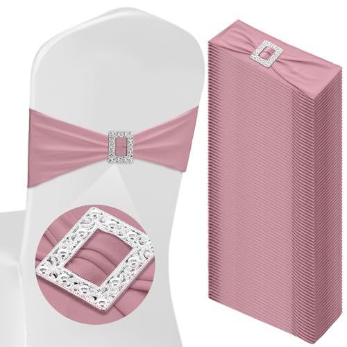 CHENGU 50 Pcs Spandex Chair Sashes with Square Buckle Slider Stre...