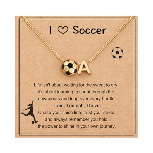 Soccer Valentines Necklace Gifts for Teens Women, Soccer Stuff Favors Initial A Necklace...