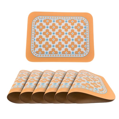 Image of Faux Leather Dining Table Placemats | Heat Insulation & Stain Resistant Waterproof Non Slip Dinner Table Mats | Perfect for Home, Kitchen, Restaurant, Office (Pastel Orange, Set of 6)