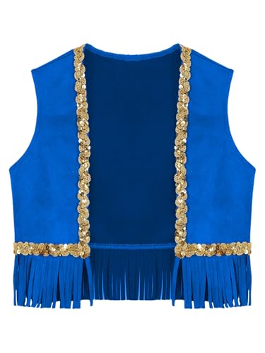Moily Kids Girls Faux Suede Waistcoat Sequins Open Front Tassel Jacket Vest Cowgirls Mini Coat