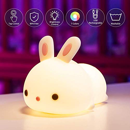 Image of GREEVA Night Lights for Girls Bedroom, Cute Night Light for Kids, LED Rechargeable Lamp, Gifts for Girls, Silicone Night Light Kids Cute Stuff (Bunny lamp)
