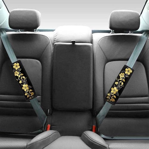 Image of AFPANQZ Golden Floral Seat Belt Cover Pads Cushion Universal Fit Safety Seatbelt Pillow Head and Neck Support Adjustable Driver Shoulder Protection Luggage Bag Strap Pad