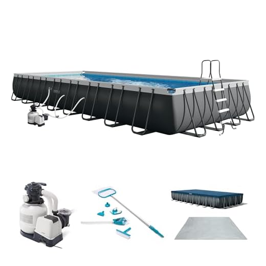 Intex 26373EH 32ft x 16ft x 52in Ultra XTR Frame Above Ground Rectangular Swimming Pool Set with Sand Filter Pump, Ladder, Cover, & Maintenance Kit