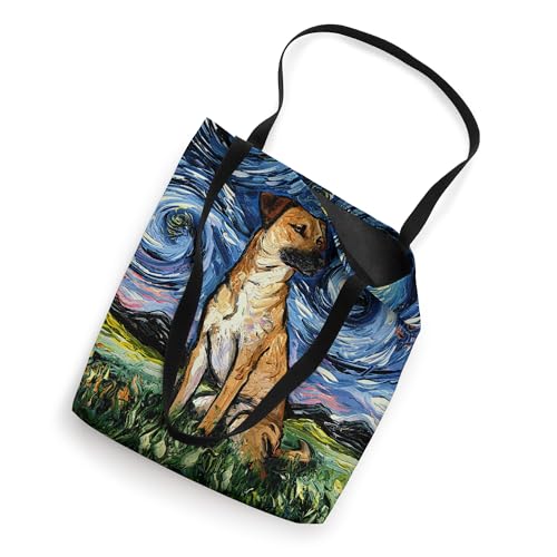Bolso tote con arte de noche estrellada para amantes de los perros Black Mouth Cur miniatura 2
