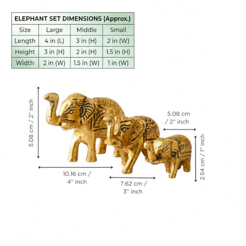 Image of eCraftIndia Set of 3 Golden Metal Elephant Statues for Good Luck| Animal Figurines Decorative Elephant Showpieces| Elephant Decorative Items for Home Living Room Office| Gift for Diwali Housewarming