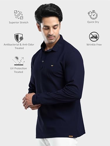 Image of STELLERS Men's Full Sleeve Polo T-Shirt | Feather Touch Feel | Odour Resistant | Wrinkle Free | Quick Dry | Stretchable | Lightweight | Anti-Static | UV Resistance | Anti-Microbial