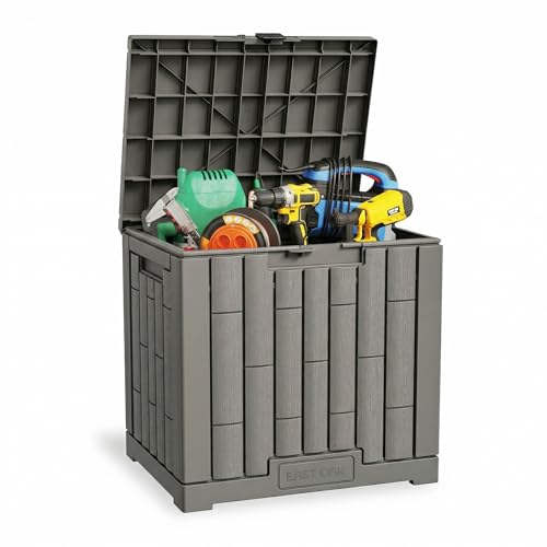 Image of EAST OAK Outdoor Storage Box, 31 Gallon Deck Box Indoor and Outdoor Use, Waterproof Resin Storage Bin for Package Delivery, Patio Cushions, Gardening Tools, Lockable, UV Resistant, Grey