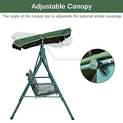 Tangkula AM0697HM 2 Person Canopy Swing Weather Resistant Glider, Green - Thumbnail 7