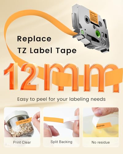 Image of Orange Label Tape Replacement for Brother P-Touch Label Maker Tape TZe-B31 | Black on Orange TZ 12mm 0.47 Laminated for Ptouch PT-D210 D220 D200 Refills, 12 mm(1 /2 Inch) x 8m(26.2ft), 3 Pack