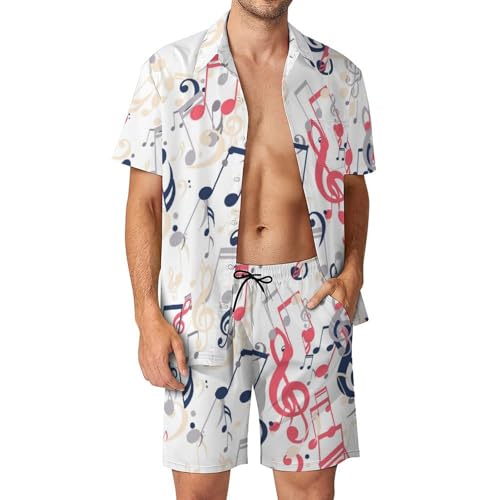 Chemise Hawaïenne Homme Ensemble Short Pantalon Plage Notes De Couleur Idéal pour Terrasse et Vacances