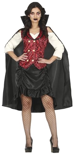 FIESTAS GUIRCA Disfraz de Vampiresa Clásica   Atuendo Rojo y Negro con Capa para Mujer Adulta Talla L 42 44