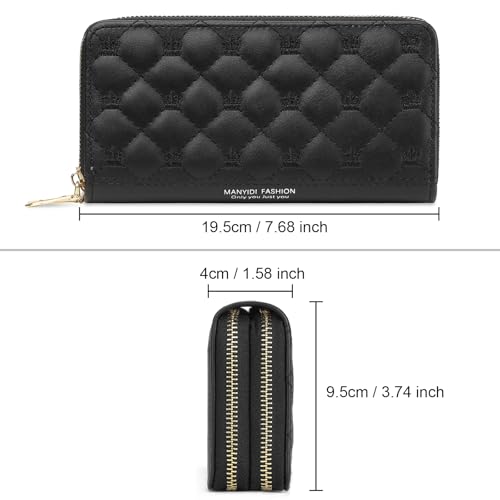 Wallet for Women RFID Blocking Leather Credit Card Holder Ladies Wallet with Double Zipper Large Capacity Phone Wristlet Purse3