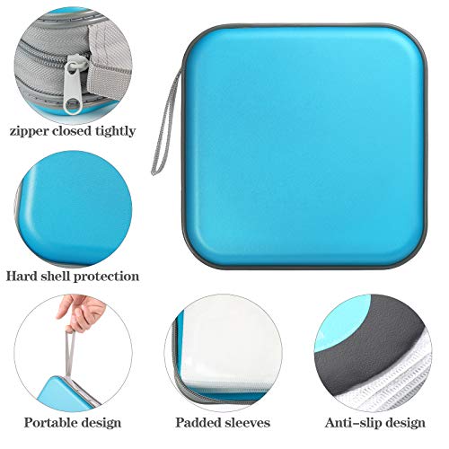 alavisxf xx CD Case Holder, 48 Capacity DVD Case Hard Plastic Portable Travel CD Wallet Protective Zipper Car CD DVD Storage Wallet Bag (48 Capacity, Sky Blue)