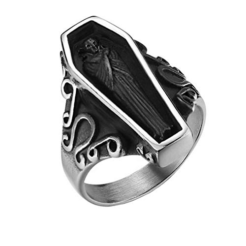 PAMTIER Bague Cercueil Vampire Antique Portrait en Acier Inoxydable Argent Noir Taille 62 Cover