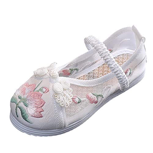 Girls Flat Bottomed Embroidered Sandals Fashionable Costume Children Performance Children Size 4 Sandals for Baby Girls (White, 1 Big Kids)