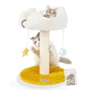 Happi N Pets Cloud Cat Tree, Cat Scratching Post with Bed, Cat Tree Tower for Indoor Cats, Sisal Cat Scratcher with Soft Perch for Kitten & Adult Cats, Small Cat Tower with Toys, Cat Scratch Post