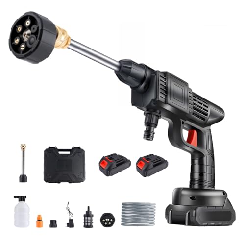 Akku Hochdruckreiniger,48V,6L/Min,Schnurloses Hochdruckreiniger-Kit mit 2 Wiederaufladbarem Akkus,6-in-1-Düse und 5M Schlauch,Mobiler Hochdruckreiniger für die Reinigung von Autos, Zäunen, Böden,Rasen