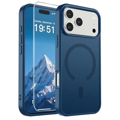 Image of SUPFINE Magnetic for iPhone 17 Pro Max Case (Compatible with MagSafe)(Military Grade Drop Protection) Translucent Matte Shockproof with Anti-Fingerprint Phone Cover 2025,Deep Blue