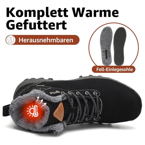 Mishansha Winterstiefel Herren Gefüttert Winterschuhe Männer Wasserdicht Warme Wanderschuhe Winter Trekkingschuhe Outdoorschuhe Winter rutschfest Schneestiefel Schwarz 43 EU