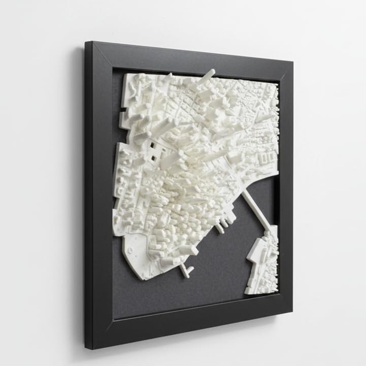 Générique Cadre Ville 3D en relief | Skyline, carte & plan | Déco murale minimaliste | 17,5×17,5 cm | Idée cadeau | Fabriqué en France (New York – Manhattan)