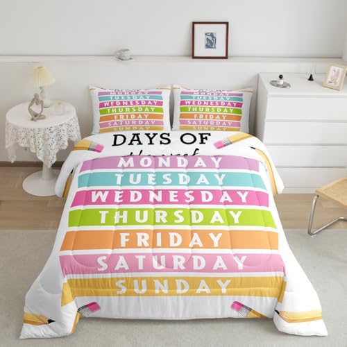 Image of Feelyou Kids Learning Comforter Set King Size, Days of The Week Bedding Set Educational Duvet Insert Boys Girls Preschool Teens Bedroom Decor 3Pcs