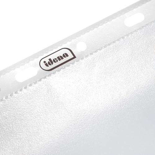 Idena 376007 - 100 Stück Klarsichthüllen A5 genarbt, Prospekthüllen aus Kunststoff 55µ, dokumentenecht, Klarsichtfolien mit Universallochung