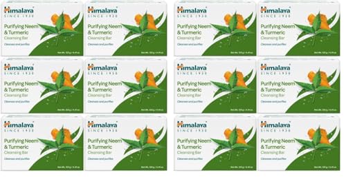 Image of Himalaya Purifying Neem & Turmeric Cleansing Bar for Clean and Healthy Looking Skin, Free from Parabens, SLS and Phthalates, Gluten Free, Vegan, 125 g (4.41 oz), 12 Pack