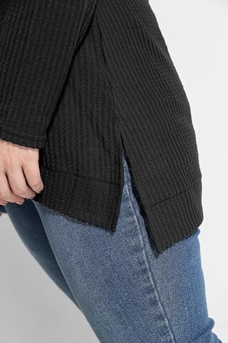 Image of RITERA Plus Size Women Sweaters Waffle Knit Pullover Top Long Sleeve Casual Crewneck Shirt Loose Split Hem Fall Winter Blouse