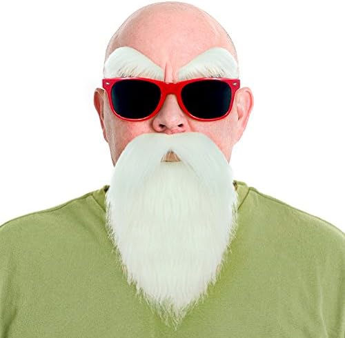 Party Chili Kame Sennin Master Roshi Costume White Beard Mustache With Glasses(Red)
