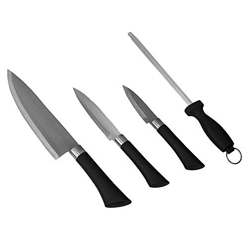 Home Basics, Black Stainless Steel Set with Knife Blade Sharpener