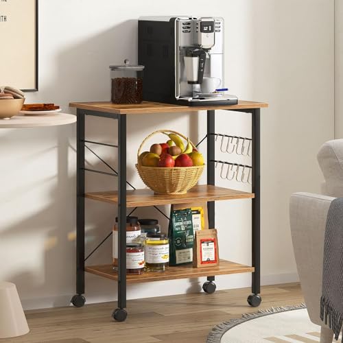 DlandHome Standing Baker's Racks Appliance Table Small Rolling Kitchen Cart Microwave Cart Stand, 3-Tier Kitchen Baker's Rack Kitchen Shelf