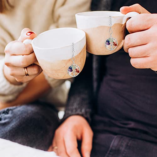 Pair Tea Infuser,7 Chakra Healing Crystal Tree Life Wire Wrapped Pendant Tea Strainer, Natural Stone Reiki Spiritual Quartz Loose Leaf Tea Steeper For Brew Fine Loose Tea And Spices Seasonings #TOP5