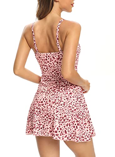 Shekini Women Bandeau One Piece Skirt Swimsuit Tummy Control Swimdress Bathing Suit (Printing - Leopard, Large) #TOP1