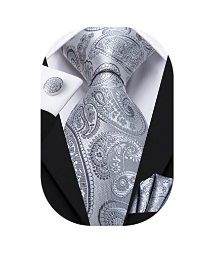 Image of Hi-Tie Men 63inches Tie Set Extra Long Necktie Paisley Tie Pocket Suqare Cufflinks Big and Tall Men Tie