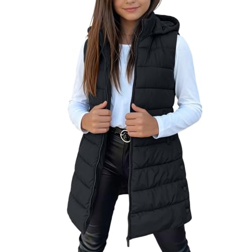 Girls Long Puffer Vest Sleeveless Hooded Zipper Quilted Kids Winter Jacket - image 2