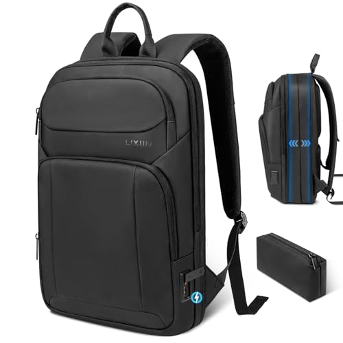 Backpack for Men Slim & Expandable Travel Laptop Backpack with USB Charging Port Water Resistant Anti-Theft Business Backpack Fits 15.6In Laptop for Commute Work College with Small Bag(Business Black)