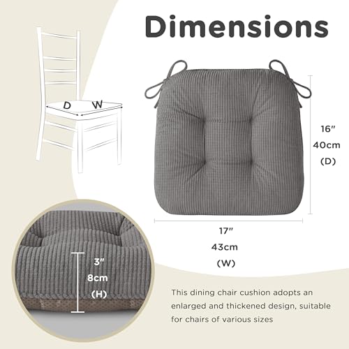 Image of AddGrace Chair Cushions for Dining Chairs Set of 4 Non-Slip Kitchen Seat Cushions with Ties Tufted Thick Seat Pads for Indoor Kitchen Dining Furniture 17 inchx16 inchx3 inch Grey