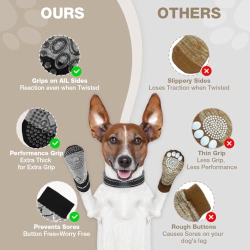 Adiwo 2 Paar Anti Rutsch Hundesocken, Doppelseitige Socken für Hunde mit Verstellbaren Riemen, Dog Socks, Hundeschuhe Pfotenschutz Outdoor Inneneinsatz, Geschenk zu Weihnachten, Neujahrsgeschenke, M